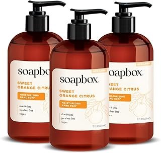 Soapbox Liquid Hand Soap, Sweet Orange Citrus - Gentle, Moisturizing Hand Cleanser, Aromatic & Soothing, Vegan & Cruelty Free Hand Wash for Kitchen and Bathroom, 12oz Pump Bottles (Pack of 3)