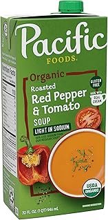 Pacific Foods Light in Sodium Organic Roasted Red Pepper and Tomato Soup, 32 oz Carton