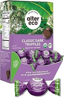 Alter Eco Classic Dark Chocolate Truffles | Pure Dark Cocoa, Fair Trade, Organic, Non-GMO, Gluten Free Dark Chocolate Truffles | 60 Truffles
