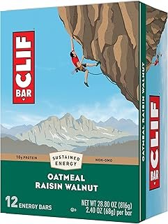 CLIF Bar Oatmeal Raisin Walnut - Made with Organic Oats - Non-GMO - Plant Based - Energy Bars - 2.4 oz. (12 Pack)