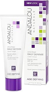 Andalou Naturals Ultra Sheer Daily Defense Facial Lotion, SPF 18, 2.7 oz, with Resveratrol CoQ10 and Antioxidants, Lightweight, Hydrating Facial Moisturizer