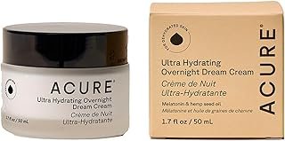 Acure Ultra Hydrating Overnight Dream Cream - Night Cream, Calming & Hydrating Face Moisturizer for Women & Men, Soothing Skincare Lotion w/ Melatonin & Hemp Seed Oil, Vegan, Cruelty Free - 1.7 fl oz