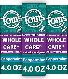 Tom's of Maine Whole Care Natural Toothpaste with Fluoride, Peppermint, 4 oz. 3-Pack (Packaging May Vary)