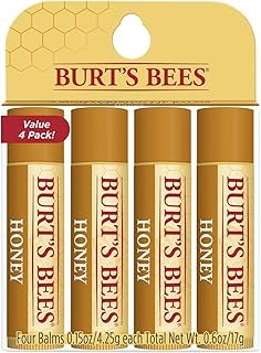 Burt's Bees Lip Balm - Honey, Lip Moisturizer With Responsibly Sourced Beeswax, Tint-Free, Natural Origin Conditioning Lip Treatment, 4 Tubes, 0.15 oz.