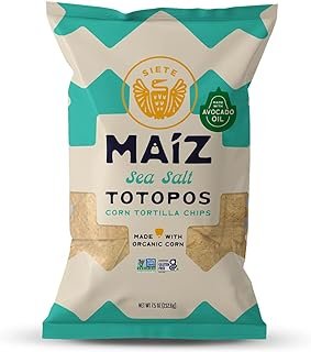 Siete Maiz Totopos Corn Tortilla Chips | Sea Salt | Gluten Free Chip | Vegan Snacks | Non GMO & Organic Corn Chip | Made with Avocado Oil | Preservative Free | 7.5 Oz. Bag (Pack of 6)