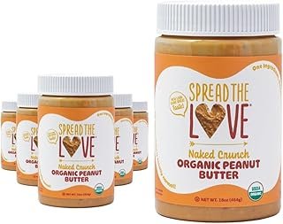 Spread The Love NAKED CRUNCH Organic Peanut Butter (Organic, All Natural, Vegan, Gluten-free, Creamy, Dry-Roasted, No added salt, No added sugar, No palm oil) (6-Pack)