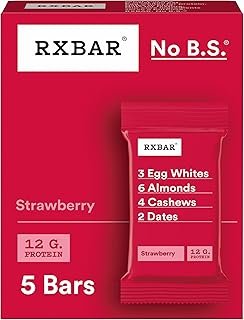 RXBAR Protein Bars, 12g Protein, Gluten Free Snacks, Strawberry, 9.1oz Box (5 Bars)