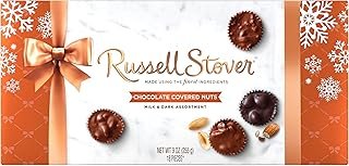 Russell Stover Christmas Chocolate Covered Nuts Assortment in Milk & Dark Chocolate Candy Gift Box, 9 oz.