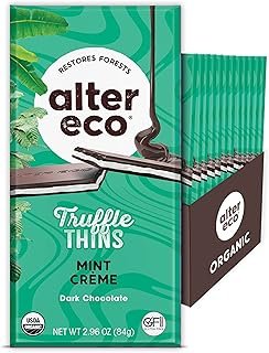Alter Eco Mint Creme Truffle Thins, Chocolate Bar with Gooey Ganache Truffle Filling, Gluten-Free, Non-GMO Snacks, No Additives or Artificial Sweeteners, Fair Trade, Recyclable Packaging (12-Pack Mint Creme)