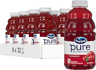 Ocean Spray Pure Unsweetened Cranberry, 100% Cranberry Juice From Concentrate, 32 Fl Oz Bottle (Pack of 8)