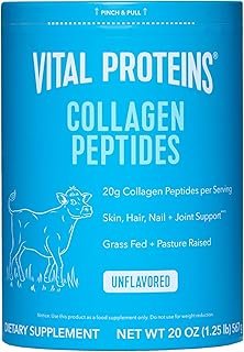 Vital Proteins Grass Fed Collagen Peptides Powder, Supports Hair, Skin, Nails, Bones, and Joints Health, Hydrolyzed Peptides - Zero Sugar, Unflavored, 20oz