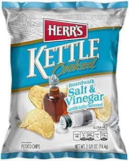 HERR'S Kettle Cooked Potato Chips (Salt & Vinegar,6 Bags)