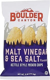 Boulder Canyon Potato Chips, Malt Vinegar & Sea Salt, 5 oz (Pack of 12), Natural