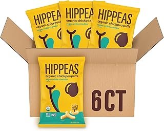HIPPEAS Organic Chickpea Puffs, Vegan White Cheddar, 4 Ounce (Pack of 6), 4g Protein, 3g Fiber, Vegan, Gluten-Free, Crunchy, Plant Protein Snacks