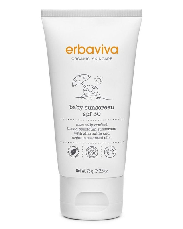 erbaviva Organic Baby Sunscreen 2.5 Ounce - Coral Reef Safe, Natural, UVA & UVB Protection, Water Resistant, Infused with Essential Oils