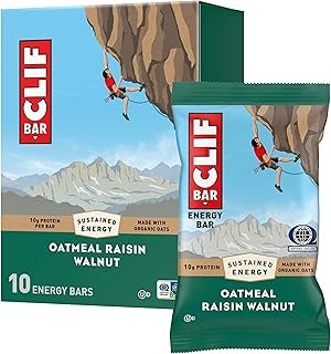 CLIF Bar Oatmeal Raisin Walnut - Made with Organic Oats - Energy Bars - Non-GMO - Plant Based Protein Bars (10 Pack)