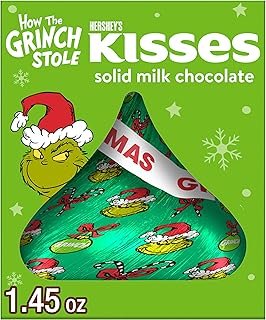 HERSHEY'S KISSES Grinch Solid Milk Chocolate, Christmas Candy Gift Box, 1.45 oz