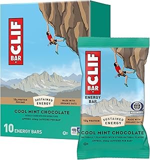 CLIF Bar Cool Mint Chocolate with Caffeine - Made with Organic Oats - Energy Bars - Non-GMO - Plant Based Protein Bars (10 Pack)