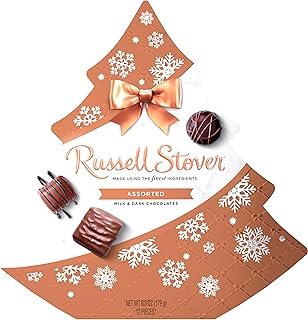 Russell Stover Christmas Assorted Milk & Dark Chocolate Candy Tree-Shaped Gift Box, 6.3 oz.