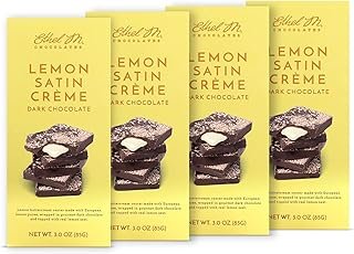 Ethel M Chocolates Small-Batch Gourmet Dark Chocolate Bar with Artisanal Lemon Satin Crème Topped with Real Lemon Zest (85g) - 4 bars