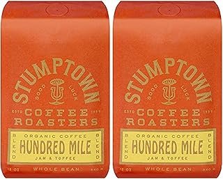 STUMPTOWN COFFEE ROASTERS Medium Roast Organic Whole Bean Coffee - Hundred Mile 12 Ounce Bag with Flavor Notes of Jam and Toffee (Pack of 2)