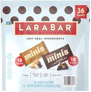 Larabars Variety Mini Bars, Peanut Butter Chocolate Chip and Double Dark Chocolate, 36 ct./0.78 oz. 18 bars of each flavor. Big Bulk Snack Bag