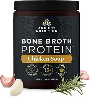 Ancient Nutrition Bone Broth Protein Powder, Chicken Soup, Grass-Fed Chicken and Beef Bone Broth Powder, 15g Protein Per Serving, Supports a Healthy Gut, 15 Servings
