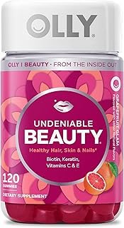 OLLY Undeniable Beauty Gummy, for Healthy Hair, Skin & Nails,* Biotin, Vitamins C & E, Keratin, Chewable Supplement, Grapefruit Flavored, 60 Day Supply - 120 Count
