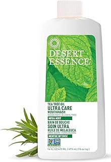 Desert Essence Natural Tea Tree Oil Ultra Care Mouthwash - Mega Mint - 16 Fl Oz - Freshens Breath - Defends Against Sugar Acids - Vitamin C - Soothes Gums - Whitening Floss - Removes Food Debris