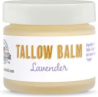 BUFFALO GAL Grassfed Beauty Regenerative Lavender Tallow Balm, Dry Rendered, Therapeutic Grade, Lab Tested Tallow Grass Fed, Superior Tallow Moisturizer for Face and Body, Organic Ingredients, 2 oz
