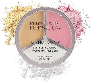 Physicians Formula Mineral Powder Wear 3-in-1 Setting Powder Face Makeup, Reduce Shine, Brighten, Baked | Dermatologist Tested, Clinicially Tested