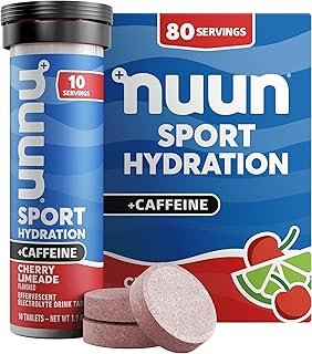 Nuun Sport Electrolyte Tablets with Caffeine from Green Tea Extract, Magnesium, Calcium, Potassium, Chloride & Sodium, Gluten Free & Vegan, Cherry Limeade, 8 Pack (80 Servings Total)