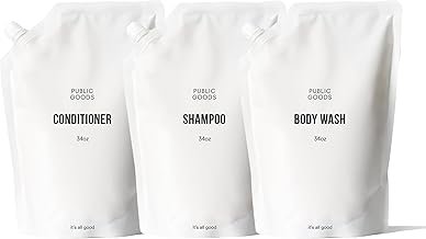 Public Goods Shower Essentials for Men and Women | Natural Shampoo, Conditioner & Body Wash | Made with Organic Essential Oils | Sulfate & Paraben Free | Vegan Friendly | 34 Fl Oz Refill