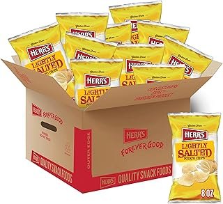 HERR'S Lightly Salted Potato Chips, 8 Ounce (Pack of 12 Bags) – Crispy Chips with Just the Right Amount of Salt – Perfect for Lighter Snacking