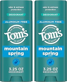 Tom’s of Maine Mountain Spring Natural Deodorant for Men and Women, Aluminum Free, 3.25 oz, 2-Pack