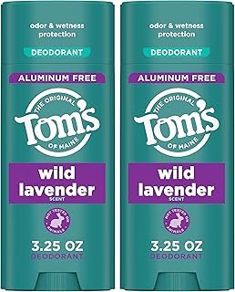 Tom’s of Maine Wild Lavender Aluminum Free Natural Deodorant For Women & Men | Goes on Clear | Odor & Wetness Protection | Naturally Derived and Moisture-Locking Ingredients | 3.25 oz (2 Pack)