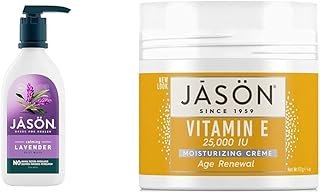 JASON Natural Body Wash & Shower Gel, Calming Lavender, 30 Oz & Moisturizing Creme, Vitamin E 25,000, Age Renewal, 4 Oz (Packaging may vary)