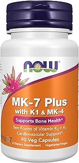 NOW Foods Supplements, MK-7 Plus with K1 & MK-4, Supports Bone Health*, 90 Veg Capsules