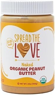 Spread The Love NAKED Organic Peanut Butter, 16 Ounce (Organic, All Natural, Vegan, Gluten-free, Creamy, Dry-Roasted, No added salt, No added sugar, No palm oil) (1-Pack)