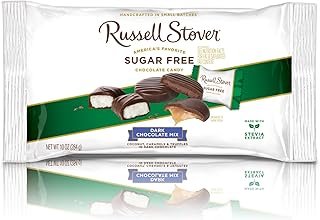 Russell Stover Sugar-Free Dark Chocolate Mix, 10 Ounce Candy, Individually Wrapped Bars, Sweetened with Stevia
