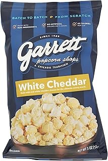 Garrett Popcorn White Cheddar, 5.0oz, White Cheddar Gourmet Popcorn, Gluten Free, Savory Snack, Popped Popcorn Bag