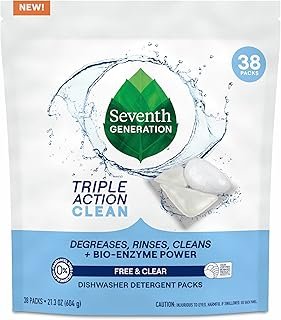 Seventh Generation Triple Action Clean Dishwasher Detergent Packs 1 pack Free & Clear For de-greasing and cleaning even the toughest food messes Fights 48-hr stuck-on food 21.3 oz