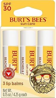 Burt’s Bees SPF 30 Lip Balm, Beaches and Cream, Water-Resistant Sun Care, Nano-Free Zinc Oxide Formula, Natural Origin Conditioning Lip Treatment, 3 Tubes, 0.15 oz.