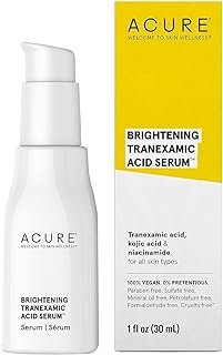 Acure Brightening Tranexamic Acid Serum - Achieve Brighter Glowing Skin, Reduce Discoloration - Formulated with Tranexamic Acid, Niacinamide, Kojic Acid - Nighttime Skincare - 100% Vegan - 1 fl oz