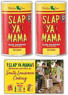 SLAP YA MAMA Hot Blend Cajun Seasoning - 8 oz Can, Pack of 2, All Natural, No MSG, Kosher, Gluten-Free - Authentic Louisiana Flavor