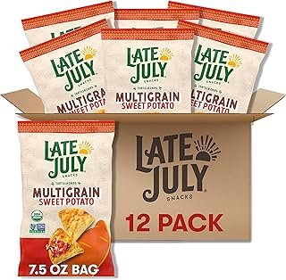 Late July Snacks, Organic Multigrain Sweet Potato Tortilla Chips, 7.5-oz. Bag (Pack of 12)