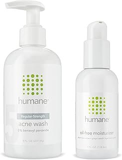 humane Regular-Strength Acne Wash and Oil-Free Moisturizer Bundle - 5% Benzoyl Peroxide Acne Treatment