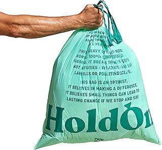 HoldOn 13-Gallon Trash Bags – Plant-based Tall Kitchen Trash Bags with Drawstring Handles for Tall Trash Bins, Heavy-duty and Compostable Large Trash Bags (40 bags)