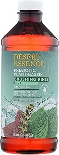 Desert Essence Prebiotic Plant-Based Brushing Rinse Mint 15.8 fl oz – Alcohol Free, No SLS, Gluten-Free, Vegan, Cruelty Free - Healthy Oral Microbiome - Tea Tree Oil, Inulin & Chicory Root