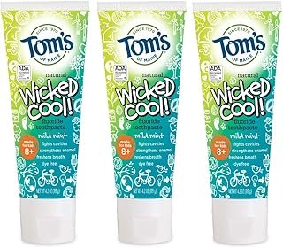 Tom's of Maine ADA Approved Wicked Cool! Fluoride Children's Toothpaste, Natural Toothpaste, Dye Free, No Artificial Preservatives, Mild Mint, 4.2 oz. 3-Pack (Packaging May Vary)